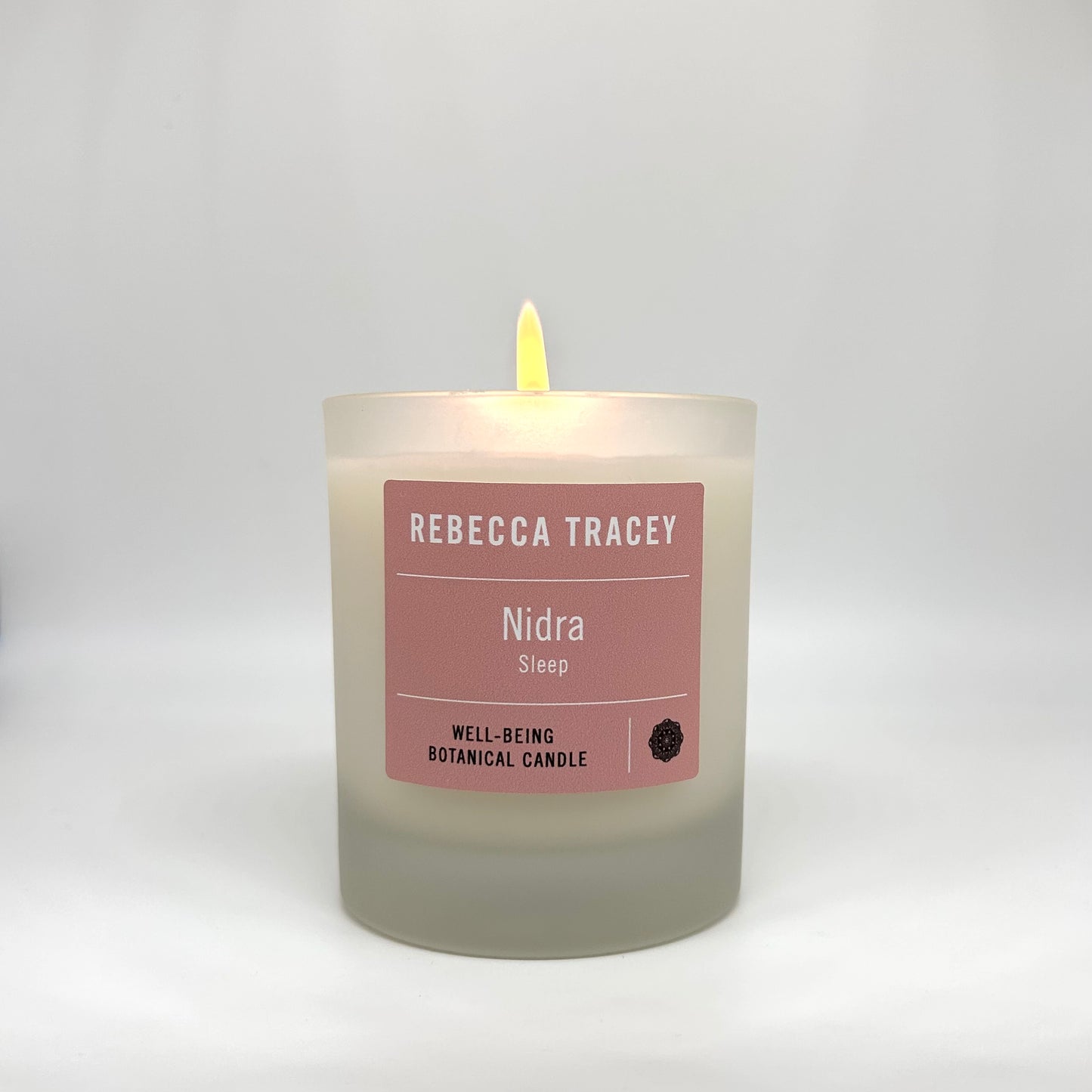 Nidra white frosted glass Rebecca Tracey candle