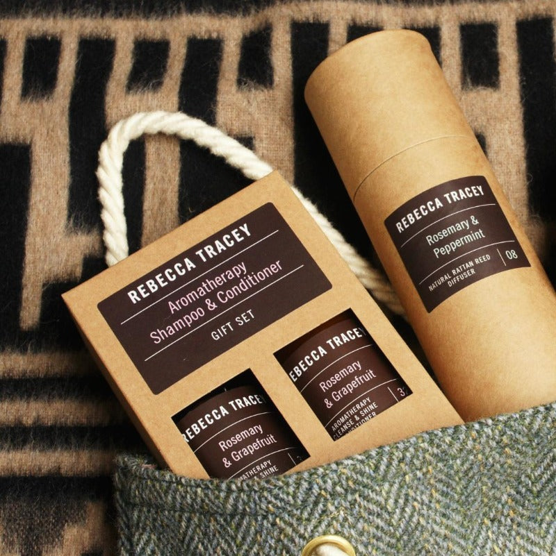 Rebecca Tracey Rosemary & Grapefruit Shampoo & Conditioner Gift Set & Rosemary & Peppermint Diffuser